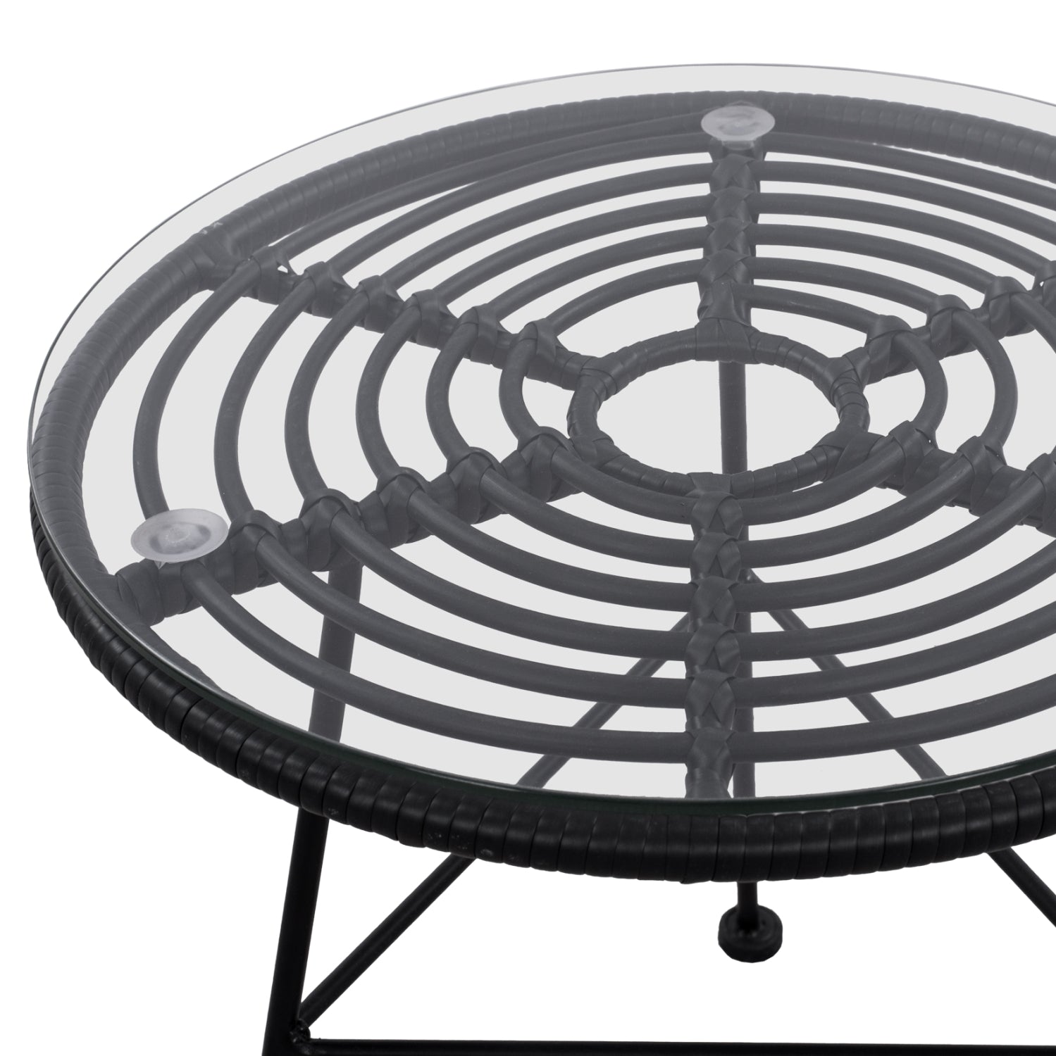 Маса Алегра  ф45 см -черна-метал,ракита ,стъкло