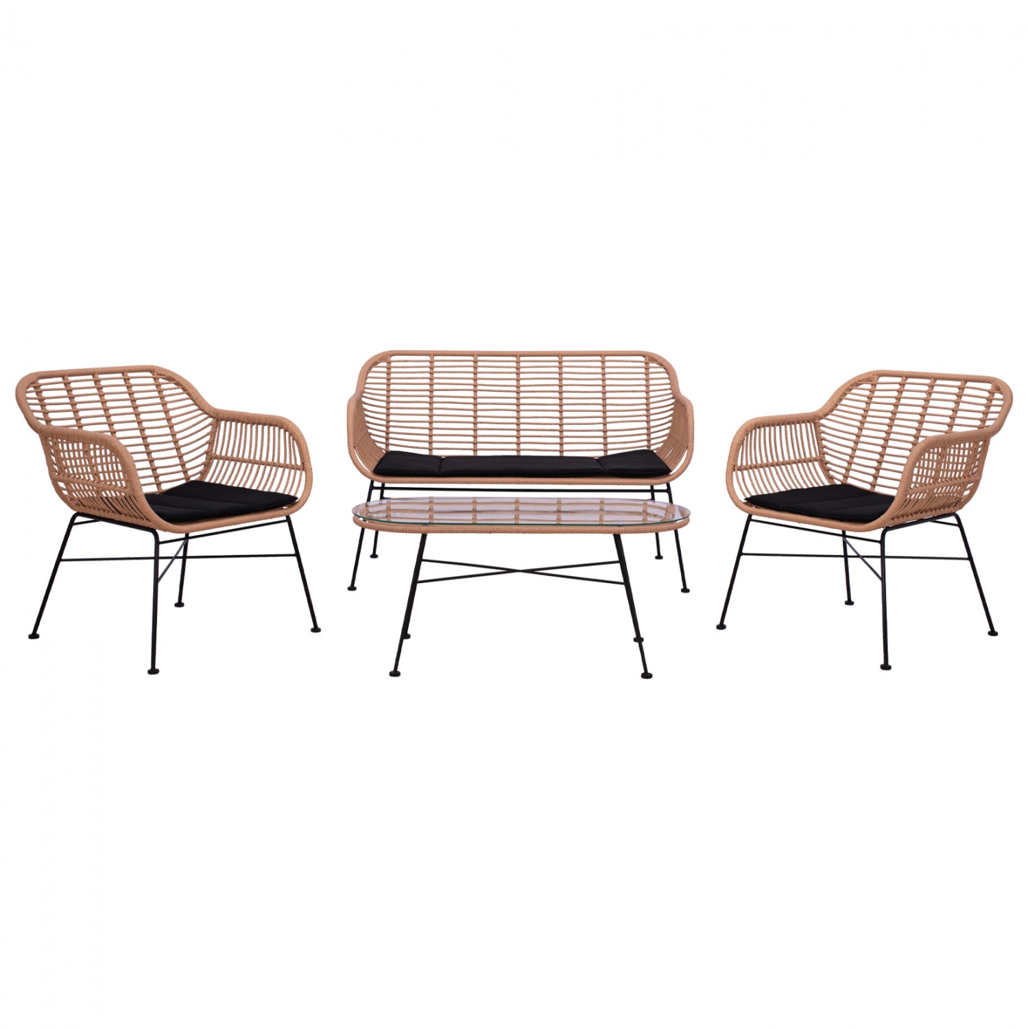 Градински комплект Алегра цвят кафяв-черен/диван с 2 кресла и маса 100x45x44,5