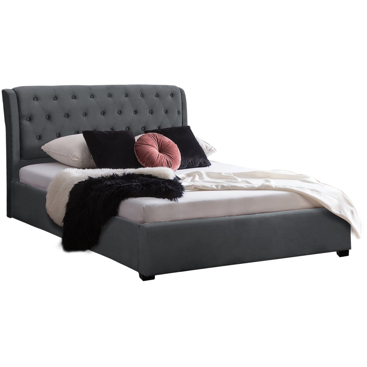 Легло odalys 150x200 кадифен плат, сиво, 164x223x100 см.