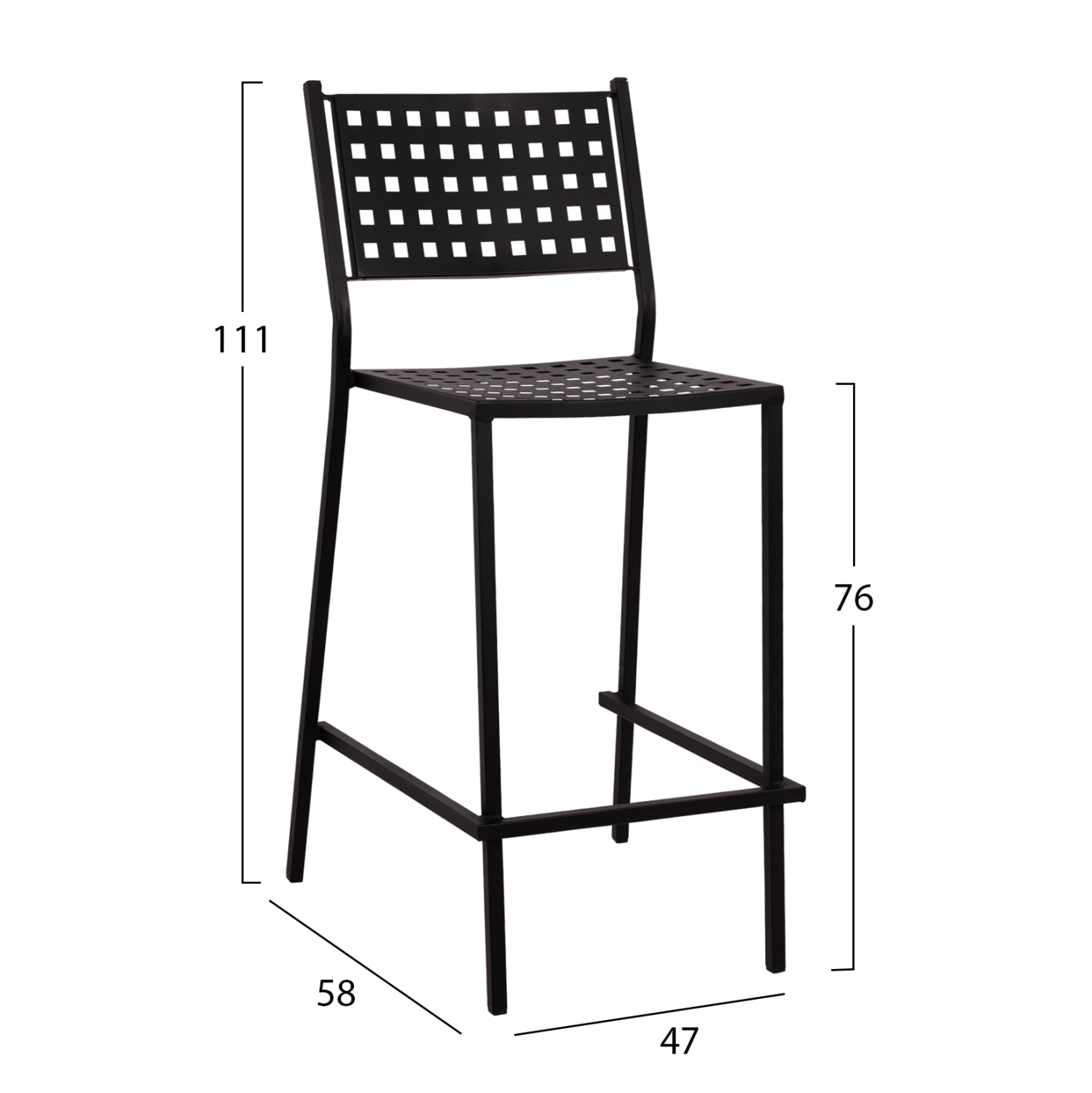 Метален бар стол Зета черен цвят 47x58x111