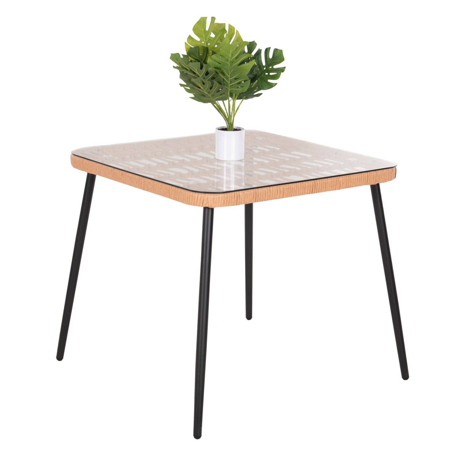 Квадратна маса Аllegra черен метал-pe ратан натурал 79.5x79.5x72.5см