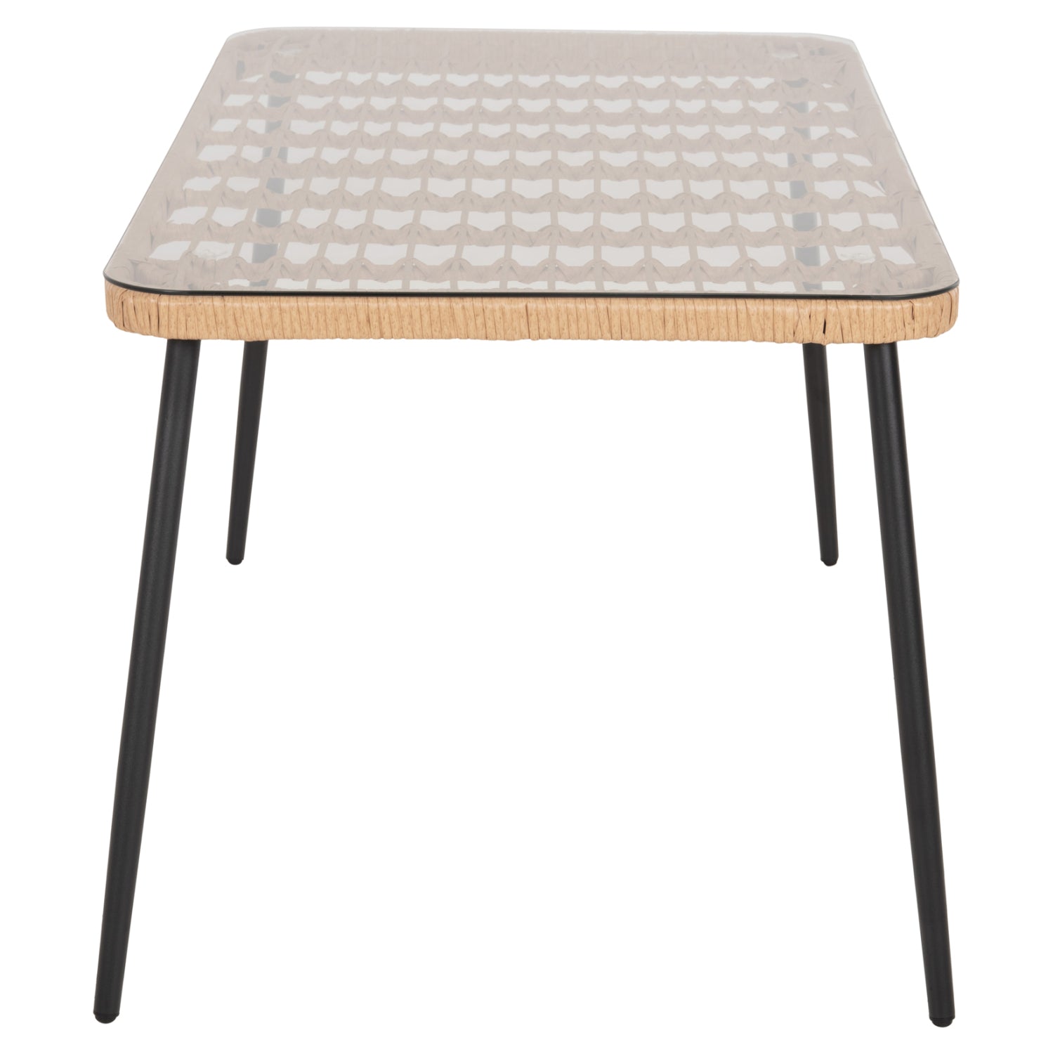 Правоъгълна маса Аllegra, черен метал-pe ратан, естествен цвят, 139.5x79.5x73см