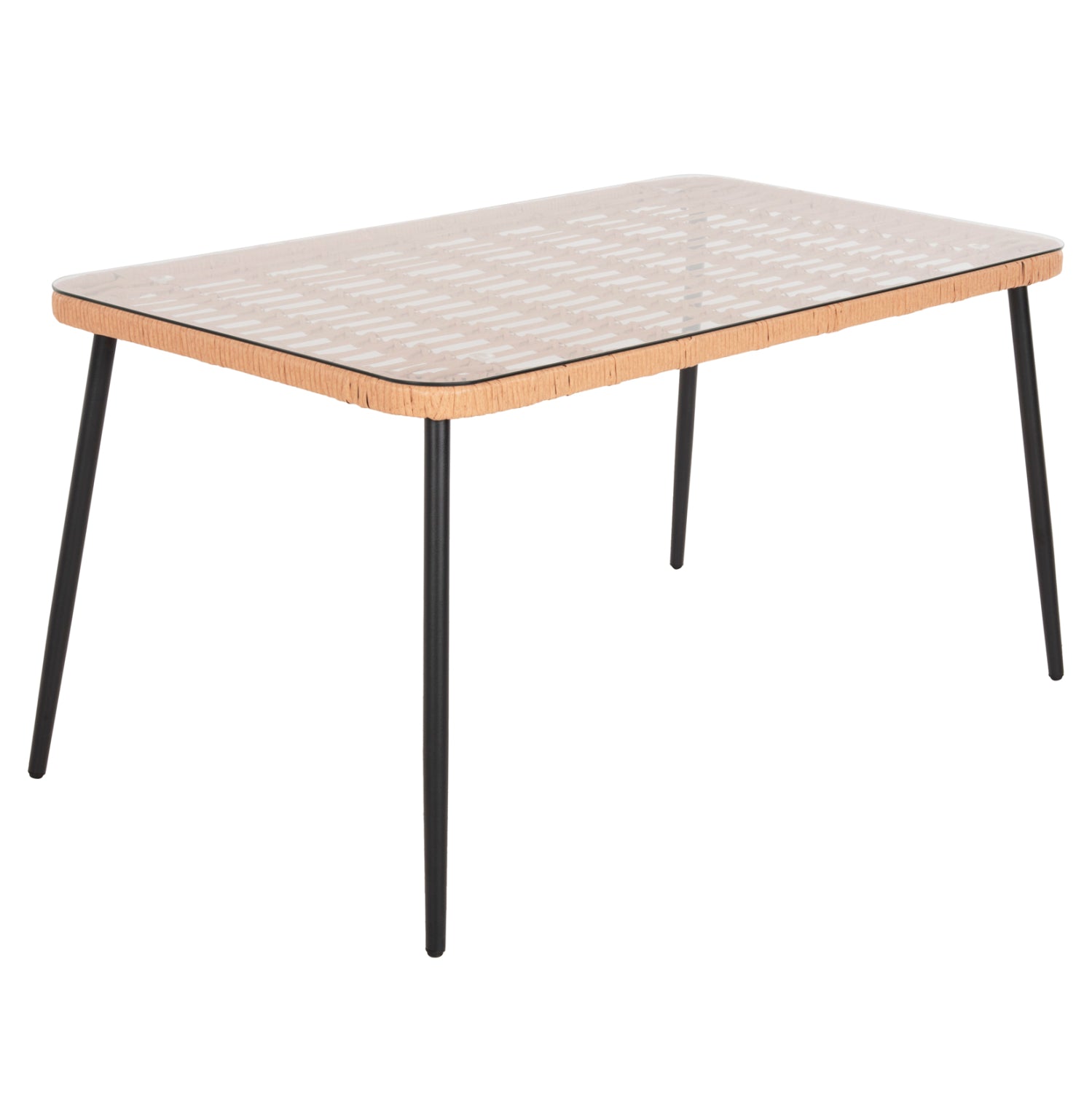 Правоъгълна маса Аllegra, черен метал-pe ратан, естествен цвят, 139.5x79.5x73см