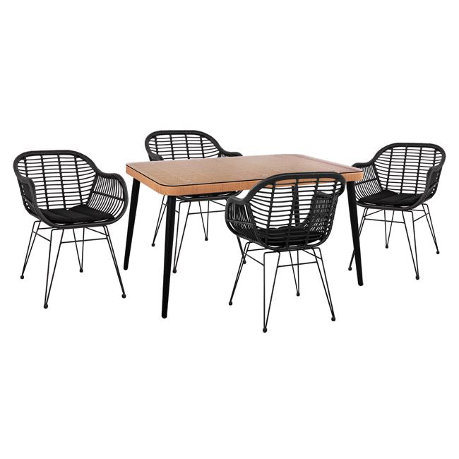 Трапезен комплект Алегра бежов-черен цвят с маса  140X80X78см КГ10508