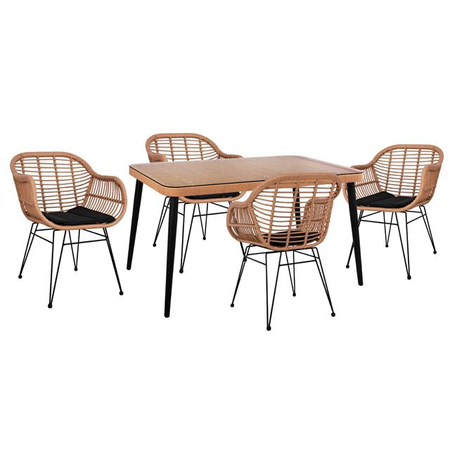 Комплект от 5 части ракита Аllegra с маса 140x80x78в бежов и черен цвят КГ10490