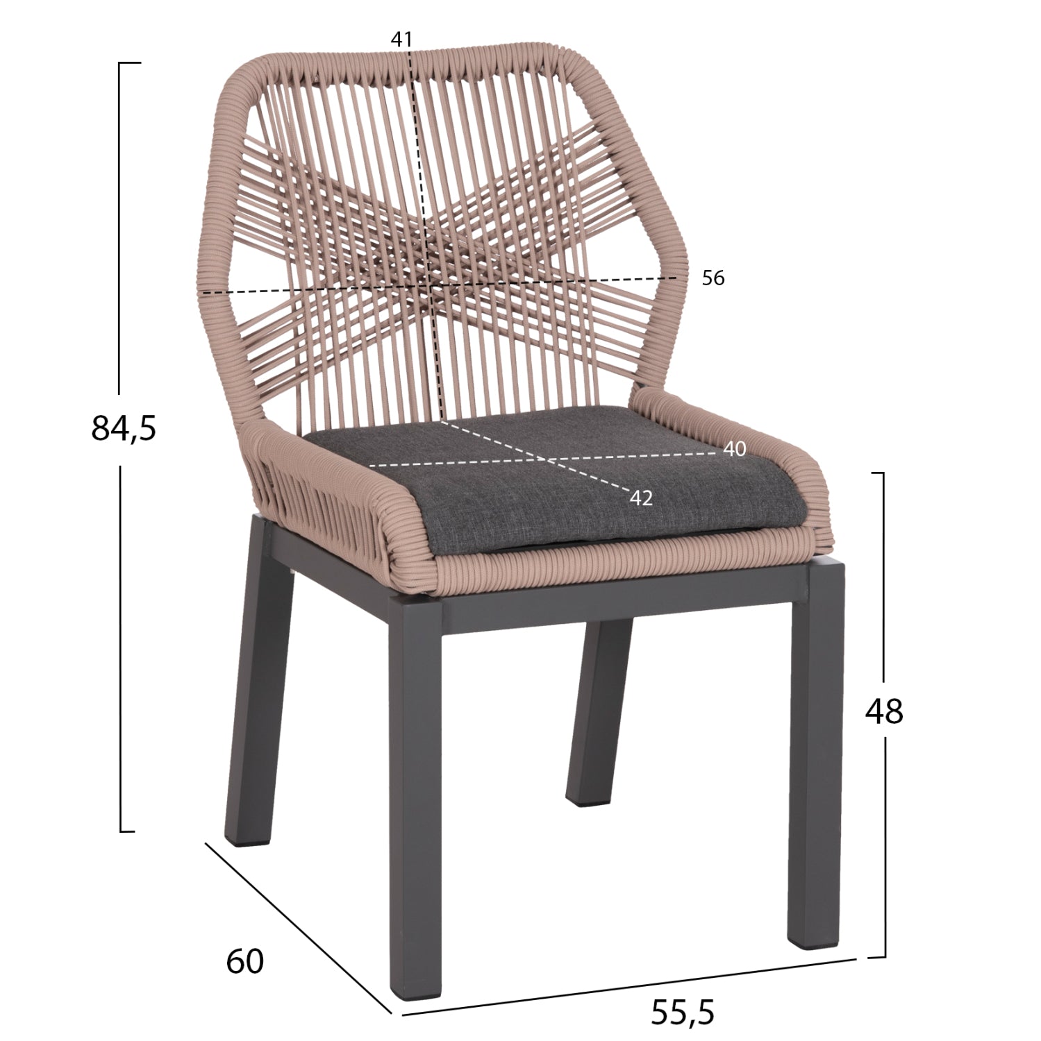 Стол Хауърд цвят тъмно сив-бежов 55,5x60x84,5