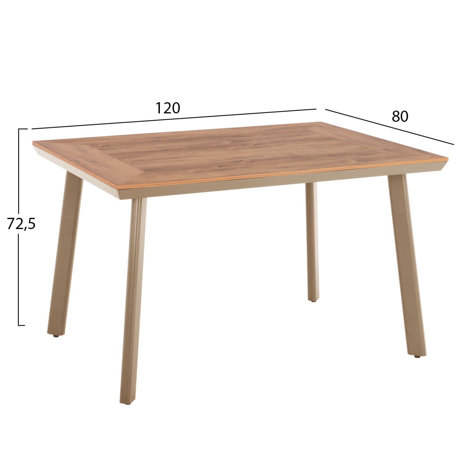 Алуминиева маса за хранене TABER капучино с плот от полидърво 120x80x72.5cm.