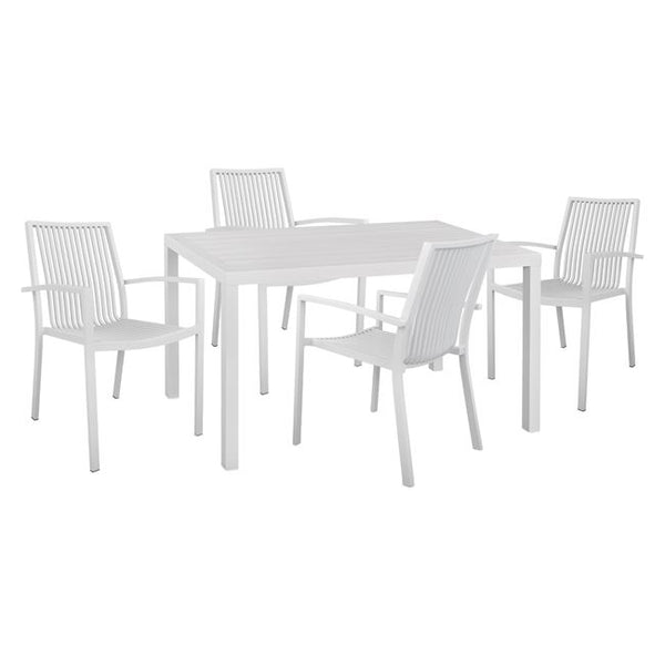 Комплект BRONCA от 5 части с маса 140x80x75.5 и алуминиеви столове в бял цвят /10527