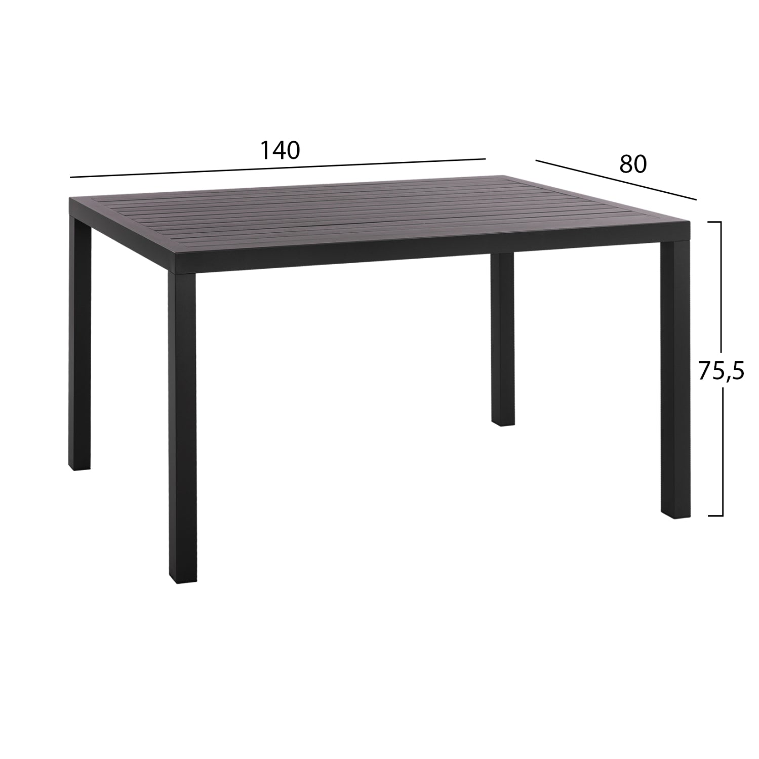Алуминиева маса SAHIRA в цвят въглен 140x80x75.5h см.