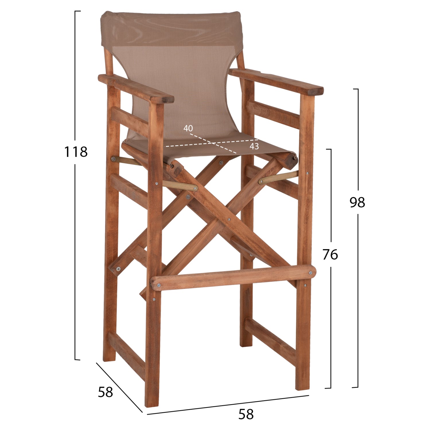Режисьорски бар стол Lake орех/текстил мока КГ10374.04 58x58x118Yсм.
