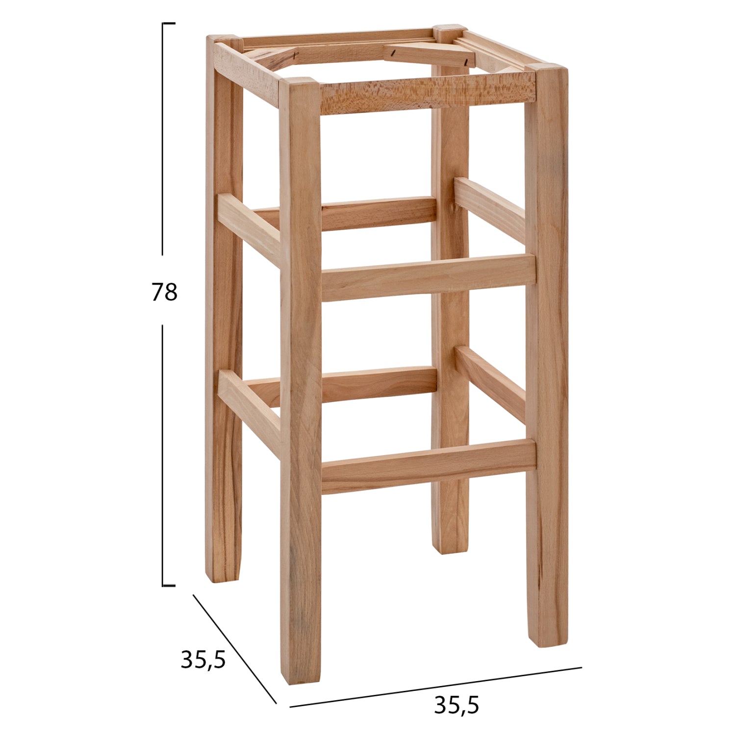 Дървена основа за бар стол небоядисана букова рамка 35.5x35.5x78 см