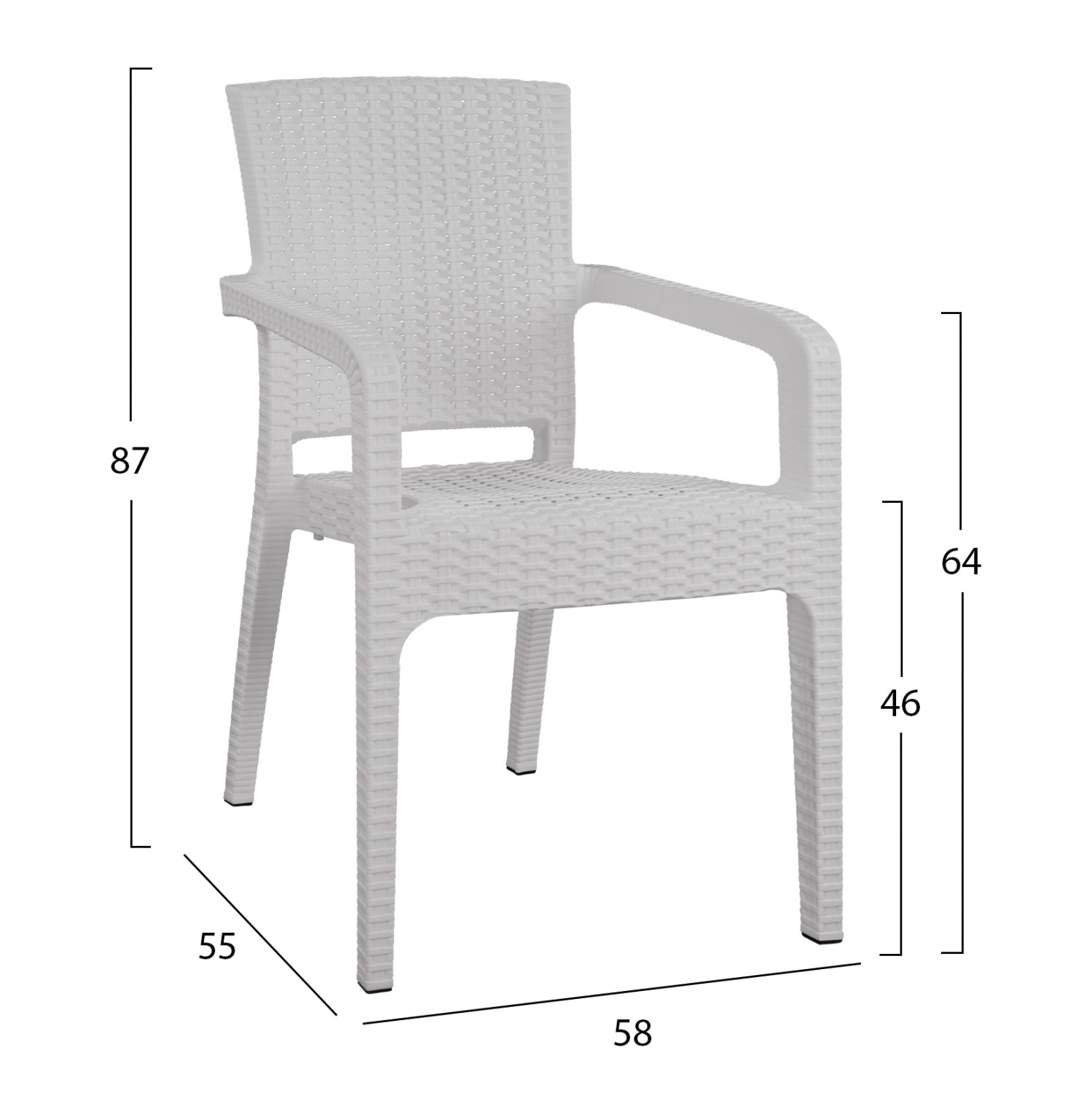Стол градински полипропилен/имитация ратан бял цвят 58x55x87