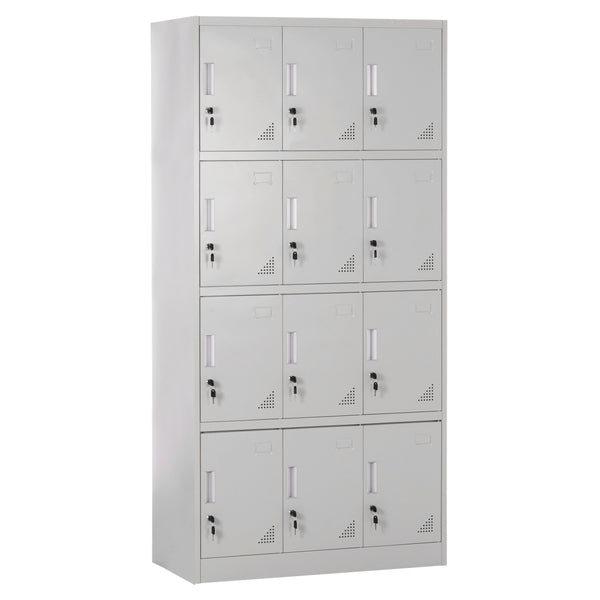 Метално шкафче Bexley с 12 заключващи се шкафа с ключ, сиво, 90x45x185 см