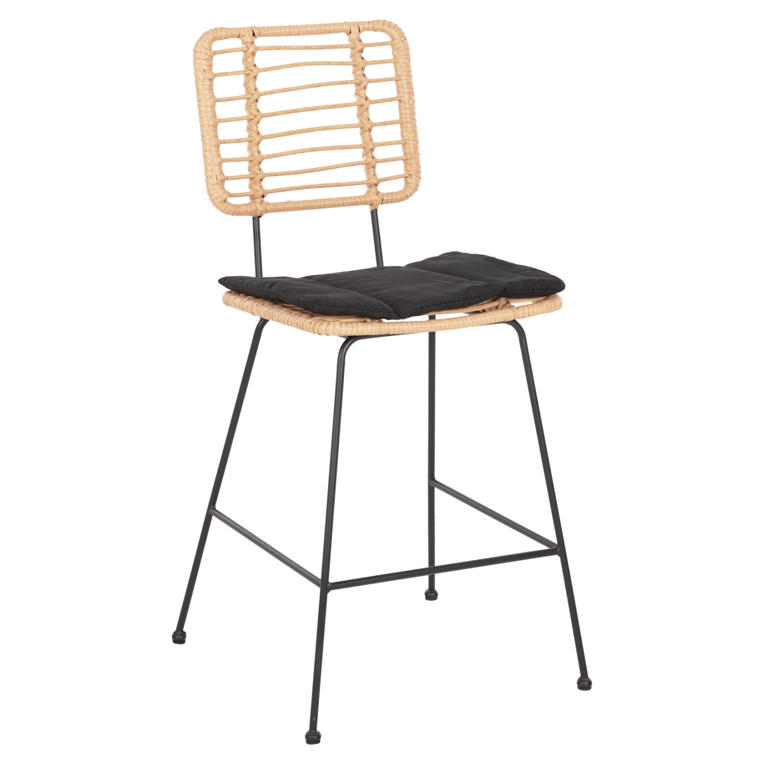 Бар стол Алегра метал / черно-бежова ракита възглавница 53x56x107см