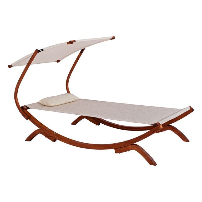 Дървен плажен стол в орехово-бежово със сянка colby 105x221x162в см