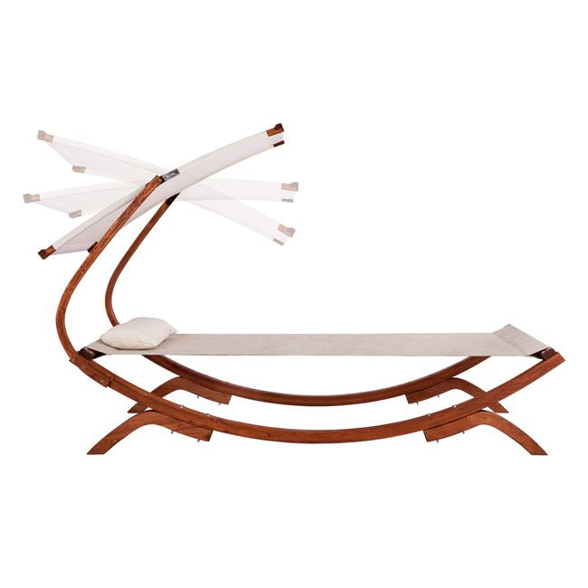 Дървен плажен стол в орехово-бежово със сянка colby 105x221x162в см