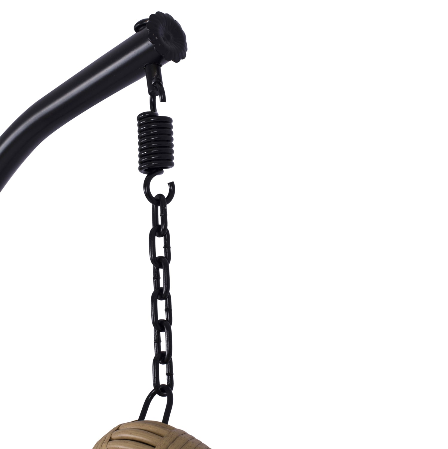 Висящо гнездо лусия с плетена тапицерия и възглавници, бежово-черно, метал φ95χ195ηсм