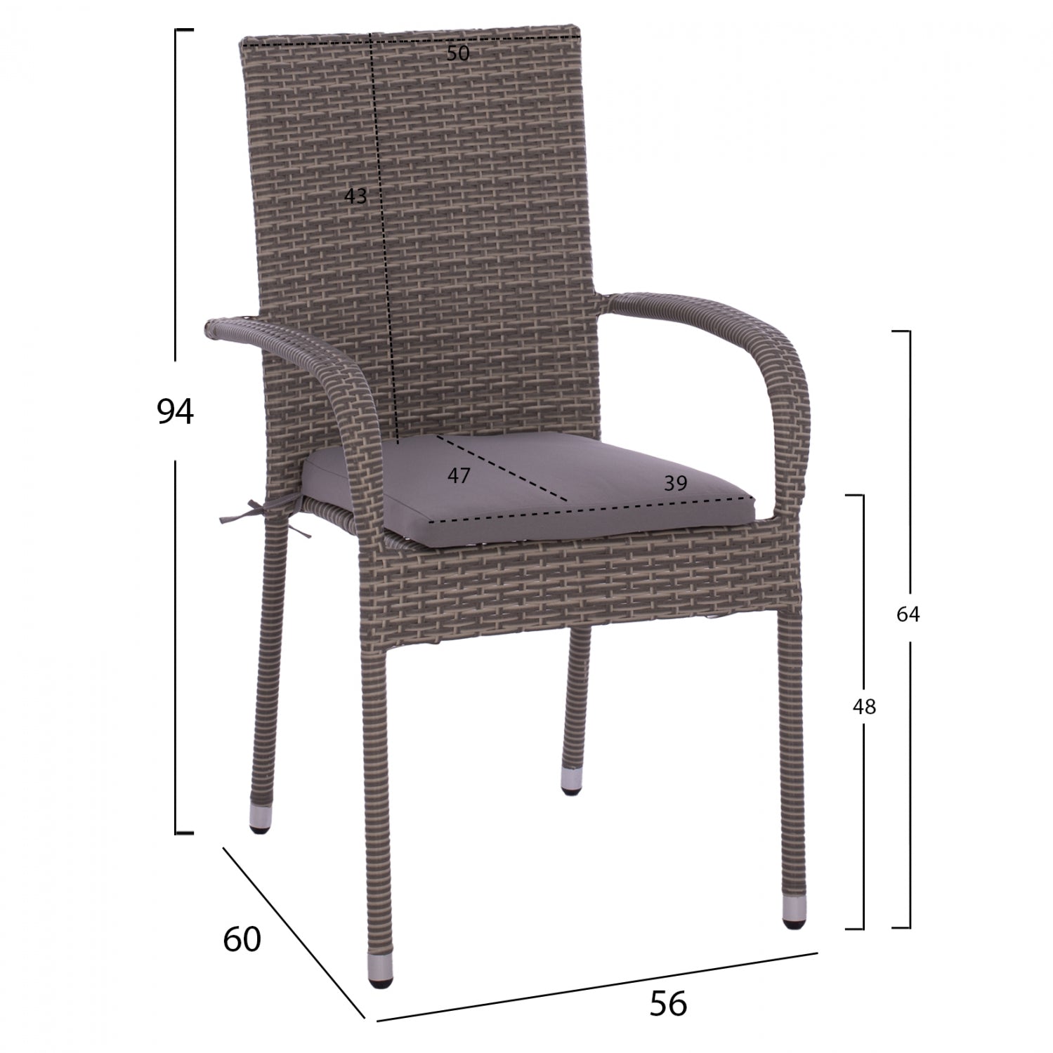 Градинско кресло ANISHA  сив цвят 56x60x94