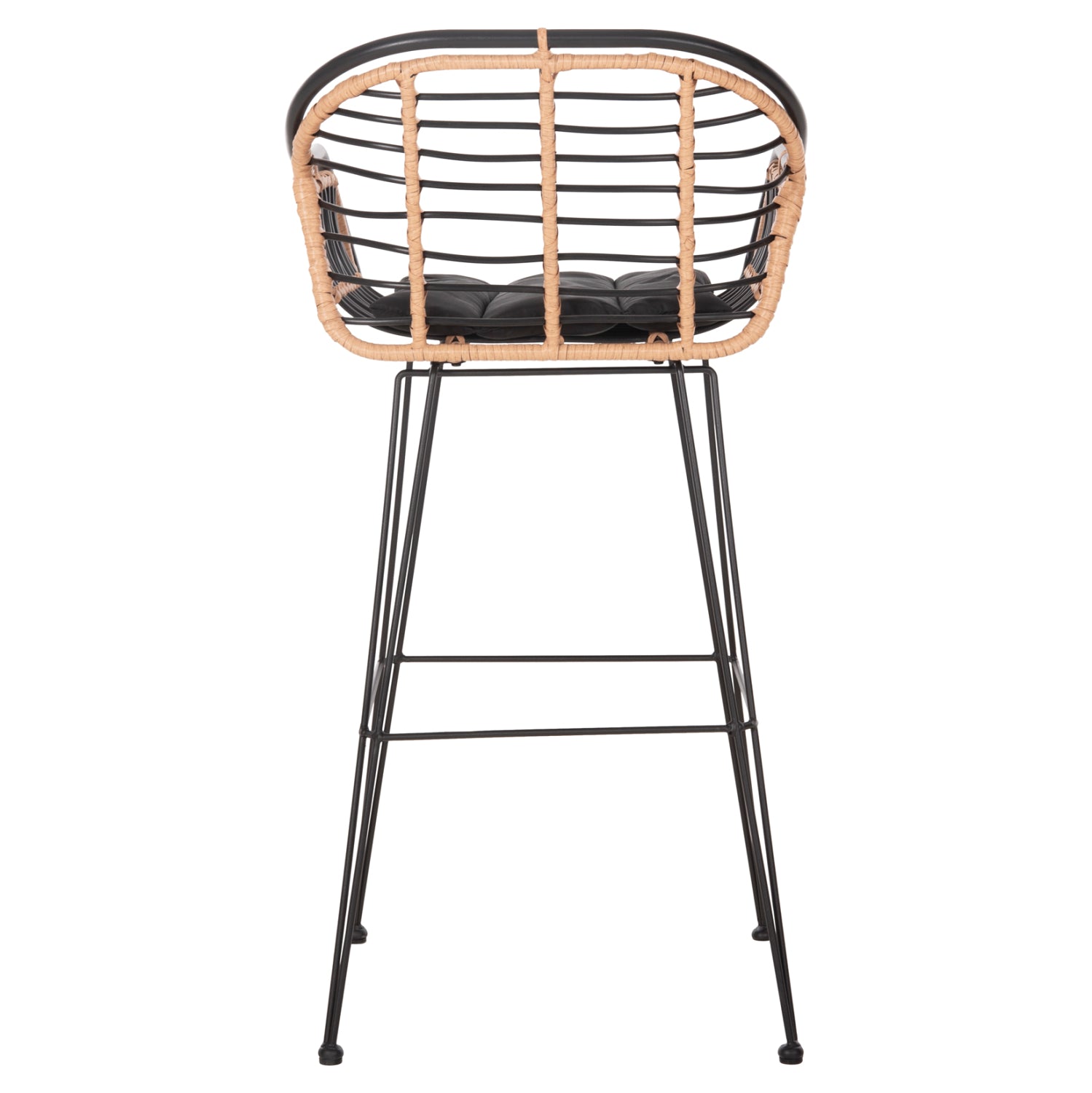 Бар стол Алегра метал и възглавница, черен метал ракита бежова 55x54x108 см