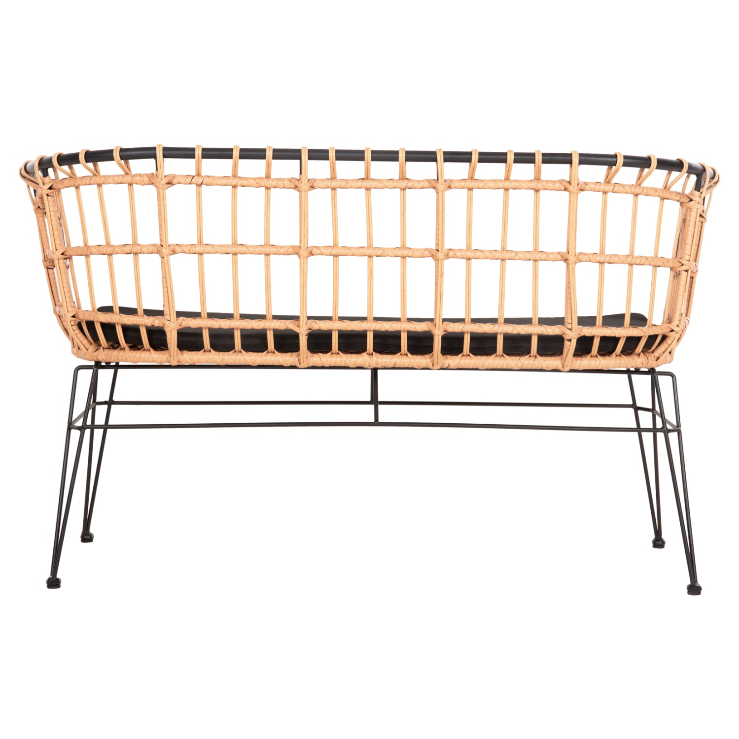 Двуместна пейка Аllegra perattan бежово-черна метална рамка 125x60x77см