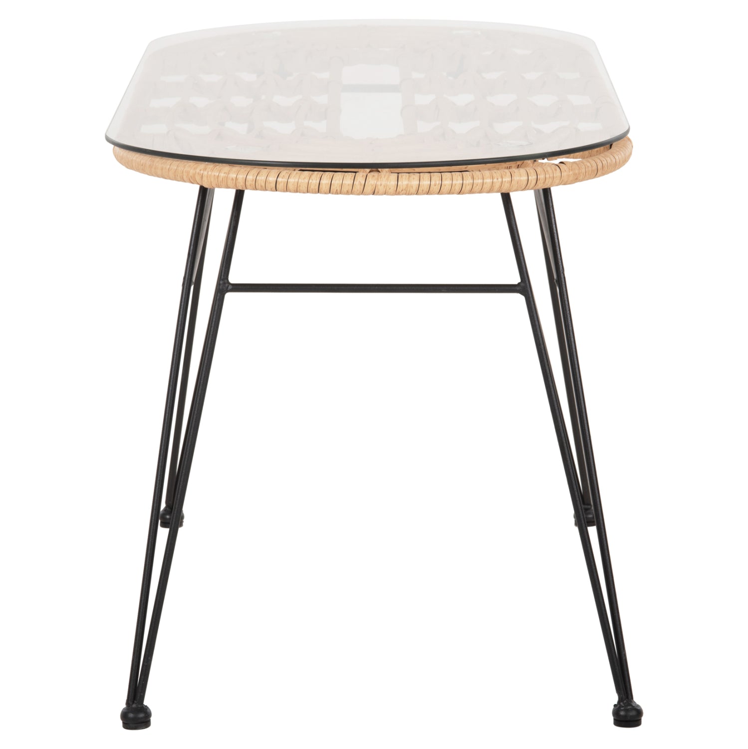 Овална ниска маса Аllegra бежова ракита-черен метал 100x45x51.5см