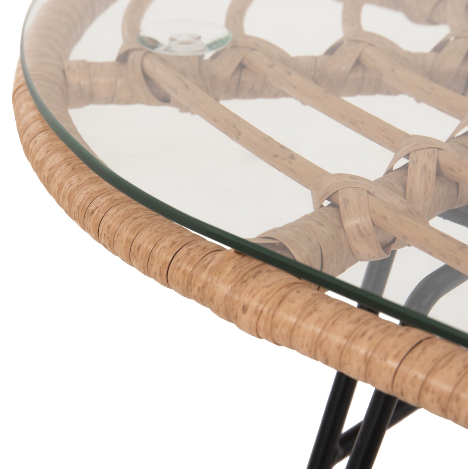 Овална ниска маса  ALLEGRA бежова ракита-черен метал 100x45x51.5см