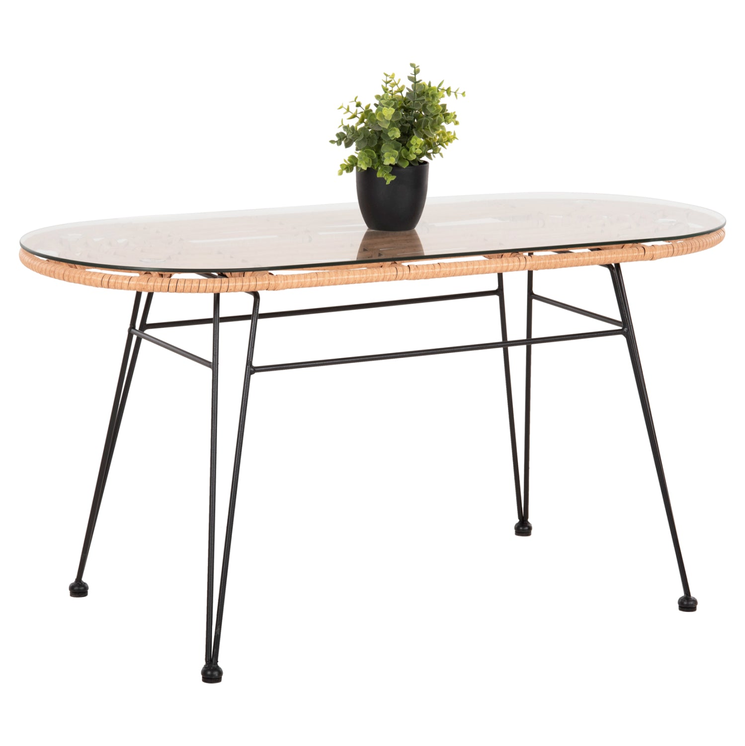 Овална ниска маса Аllegra бежова ракита-черен метал 100x45x51.5см