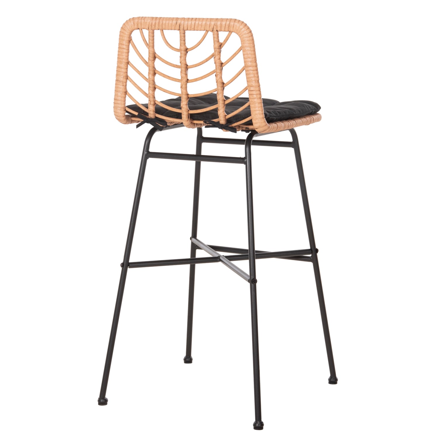 Бар стол GERALD метал с възглавница /черен метал-бежов ратан 49x50x101см