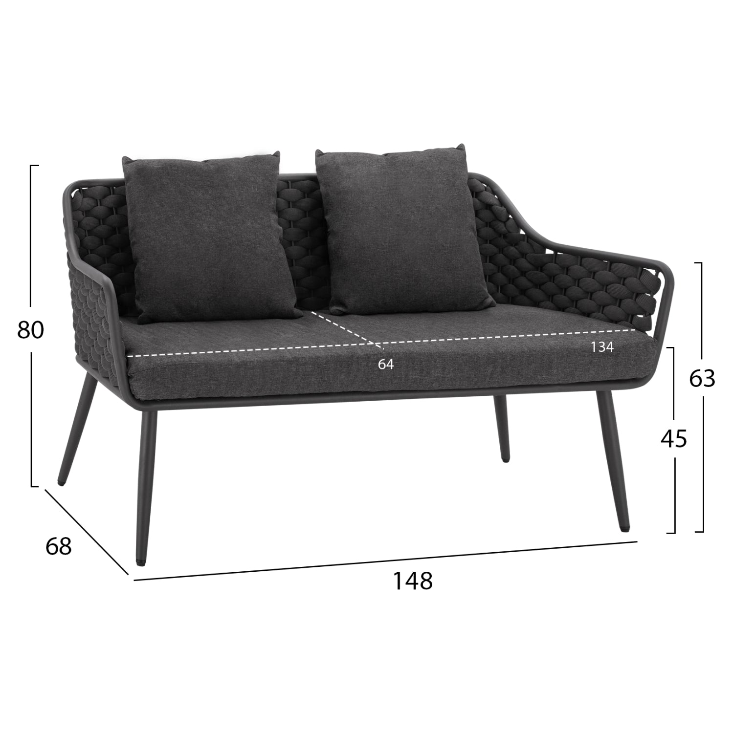Градински сет Скайли 4 бр  сив цвят диван ,2 кресла и маса 100x60x44 см.