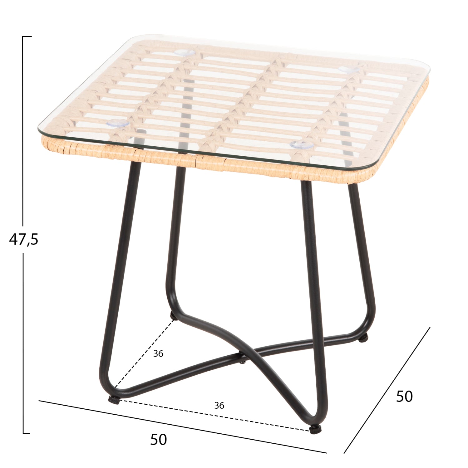 Маса Джери с плетена метална рамка в бежово-черен цвят 50x50x47.5 см
