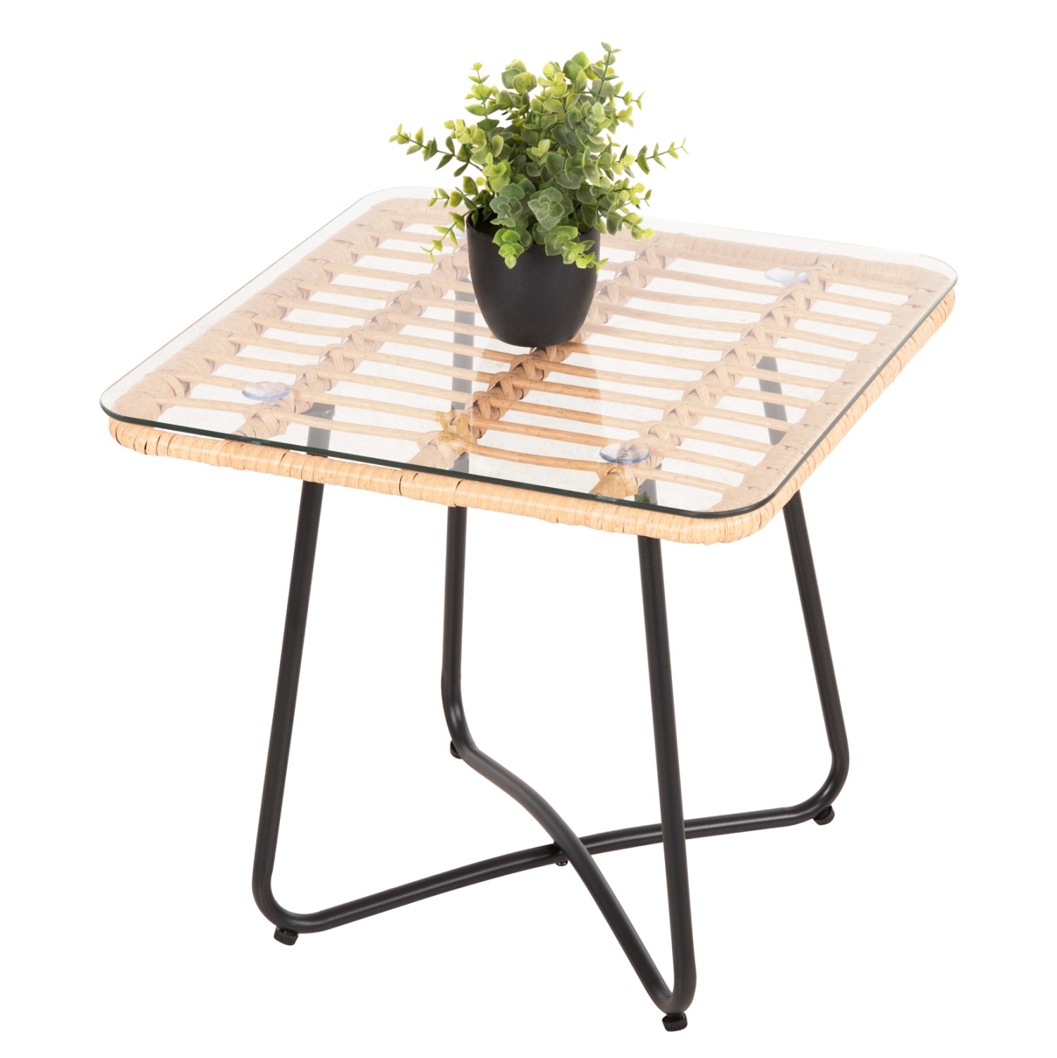 Маса Джери с плетена метална рамка в бежово-черен цвят 50x50x47.5 см