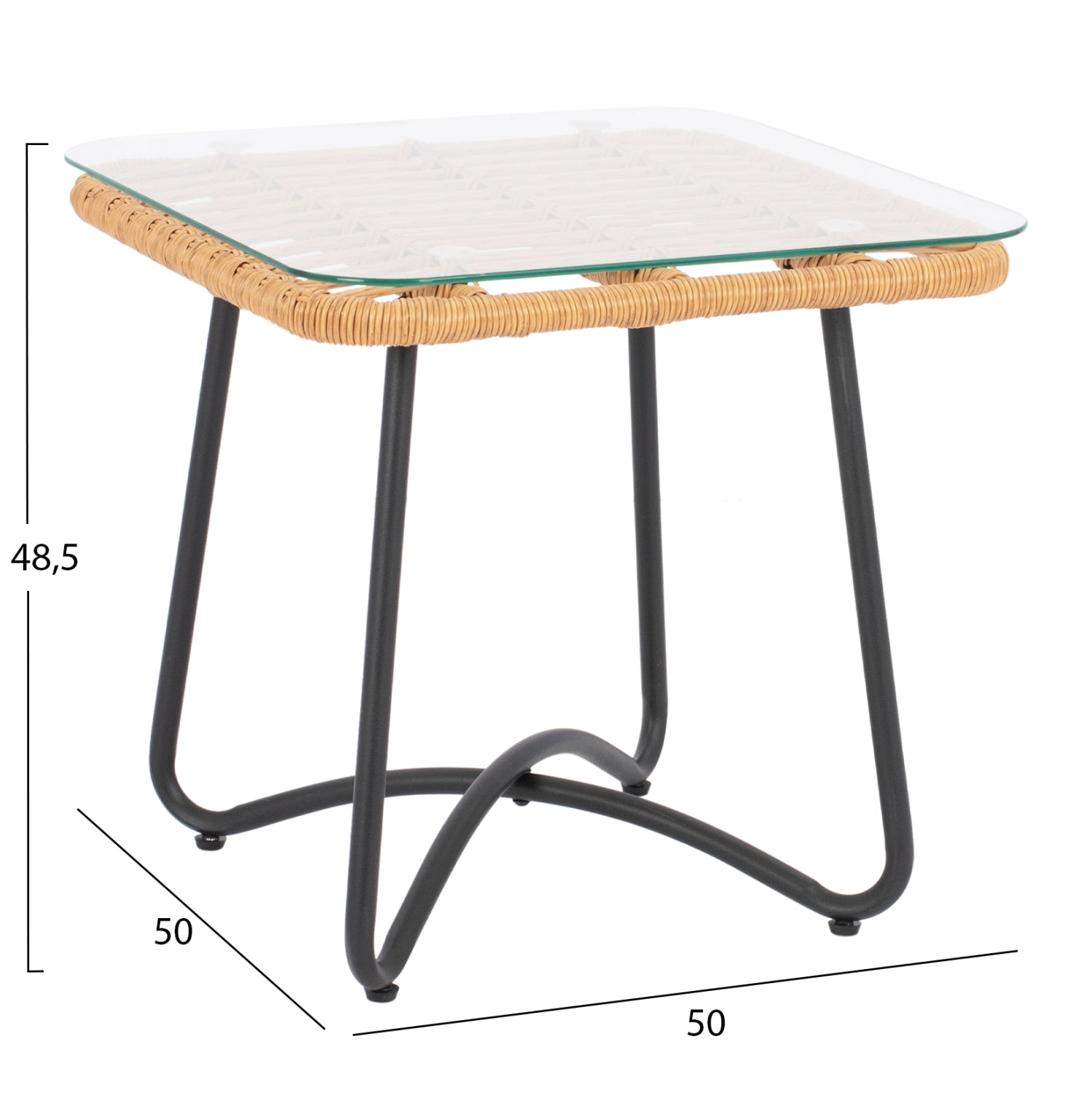 Маса Алегра 50х50 /48.5см-бежов ратан-черен цвят метал