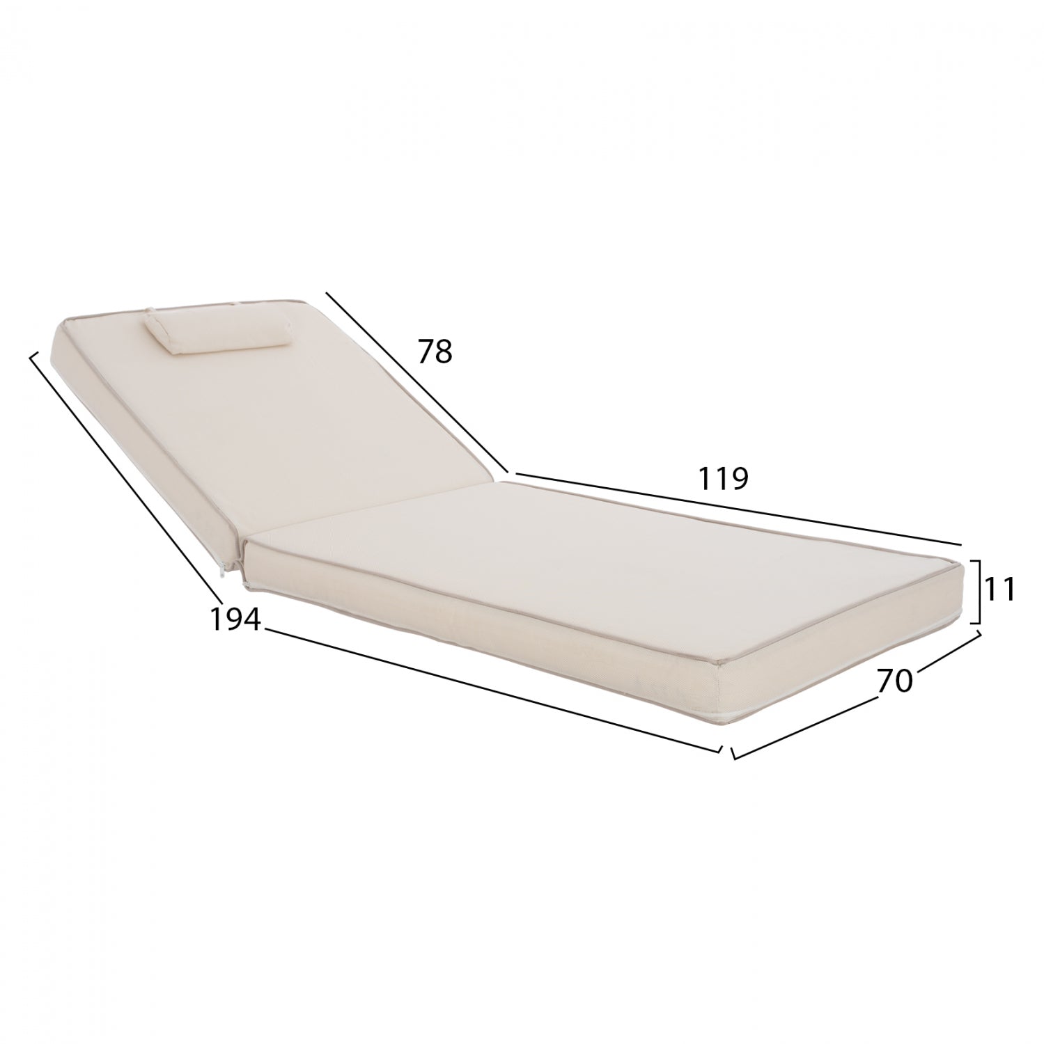 Текстилна възглавница за шезлонг Сифнос  600гр/м2 2X1бежов цвят КГ11237.60T 194x70x11см.