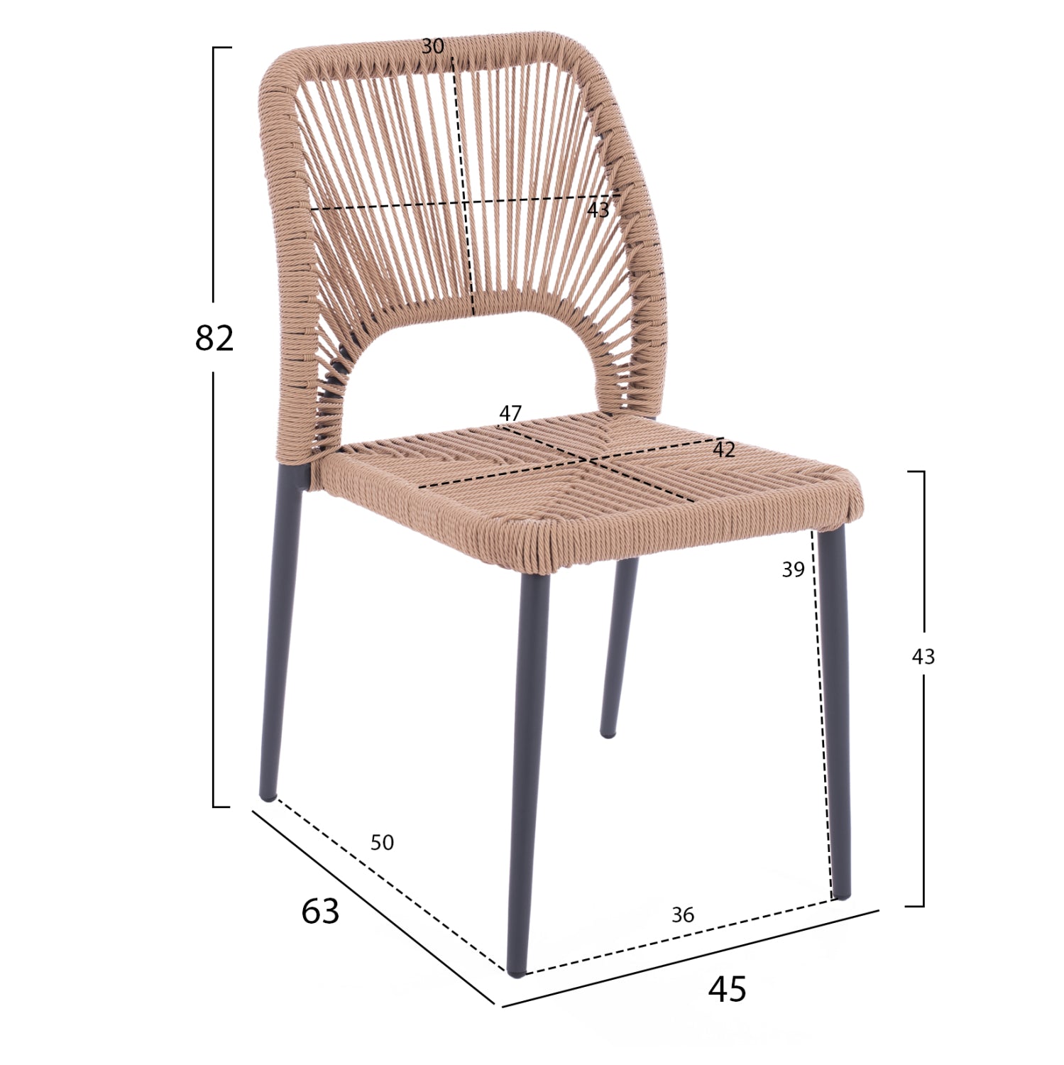 Стол WIST цвят тъмно сив-натурал 45x63x82