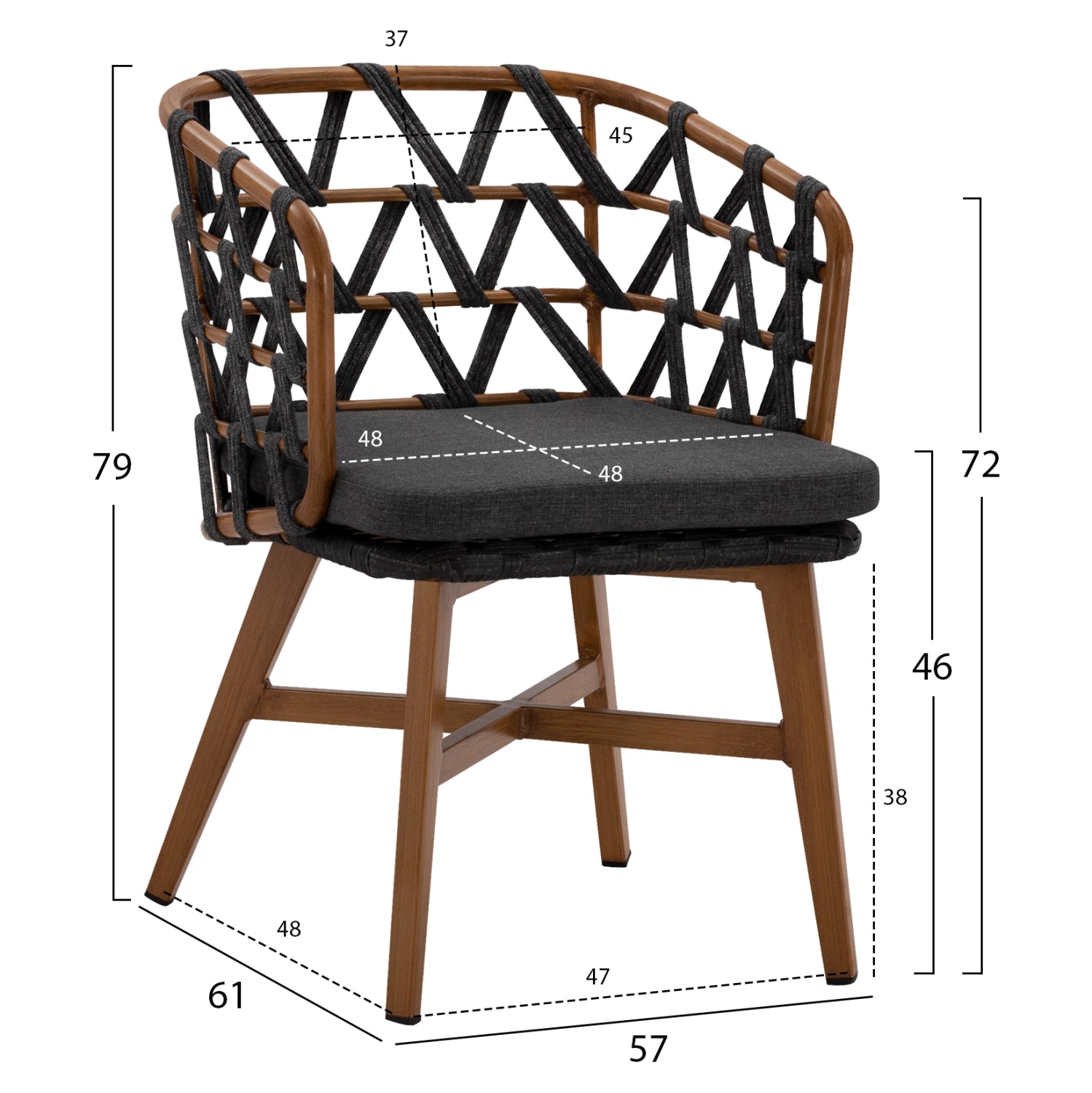 Кресло Рико цвят кафяв-тъмно сив 58x59x78