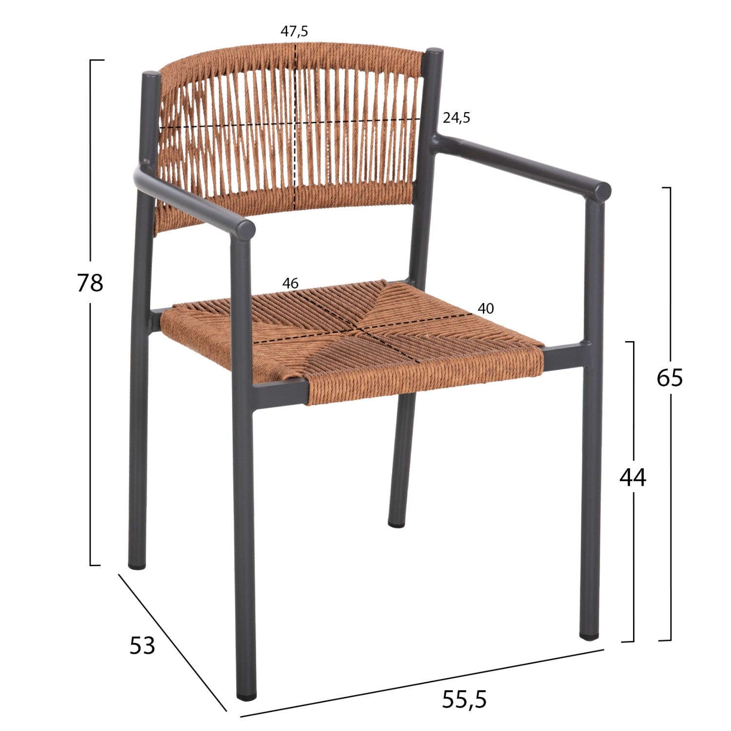 Алуминиев стол  STER цвят антрацит -бежов ратан 55.5x53x78см.