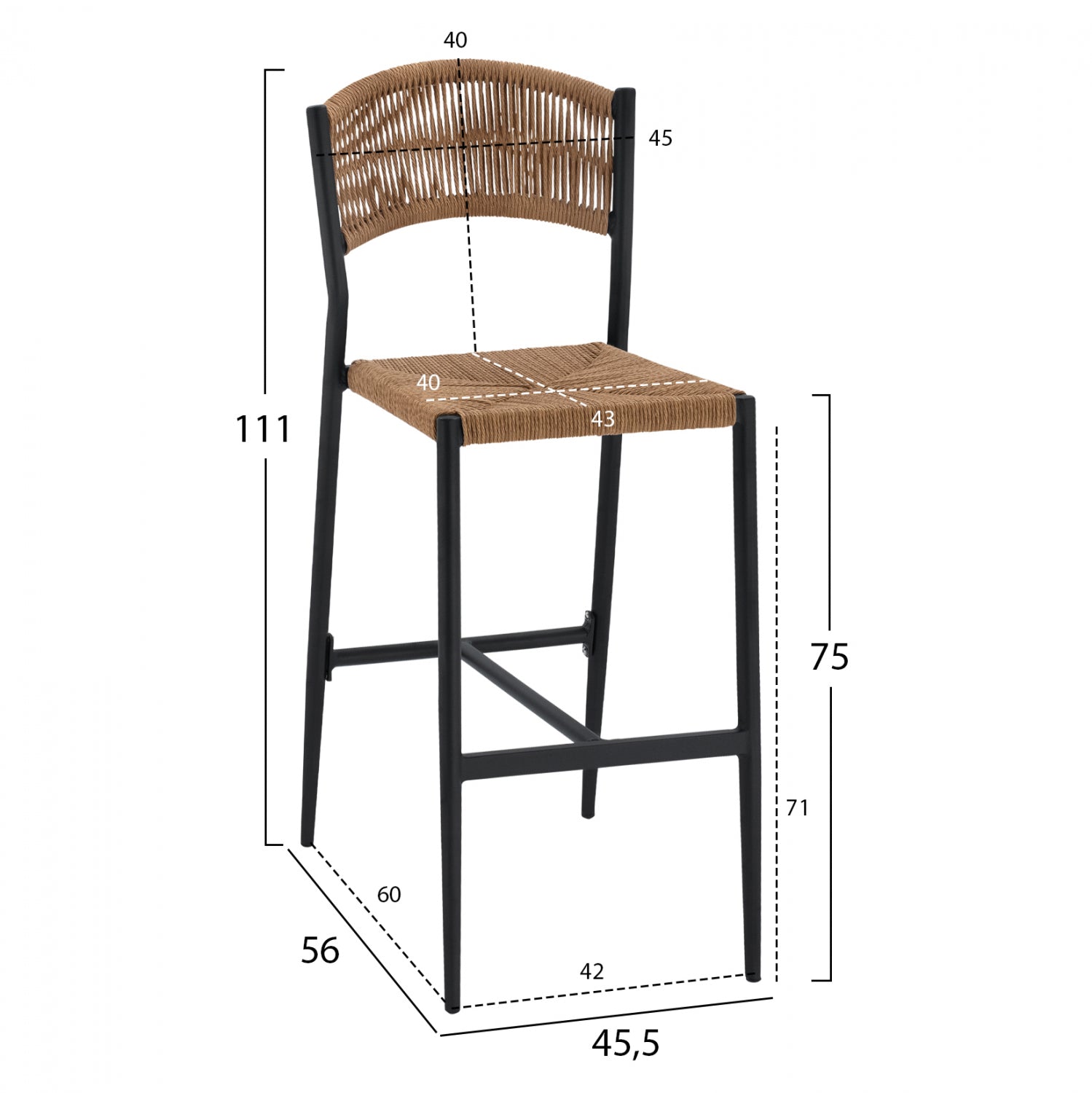 Бар стол 5789 черни крака 45,5x56x111