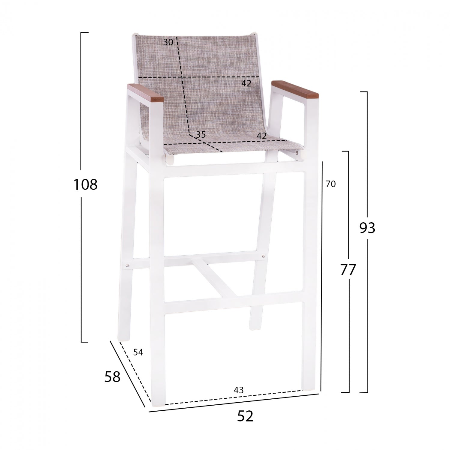 Алуминиев бар стол 5790 с полиууд бял цвят 52 x 58 x 108