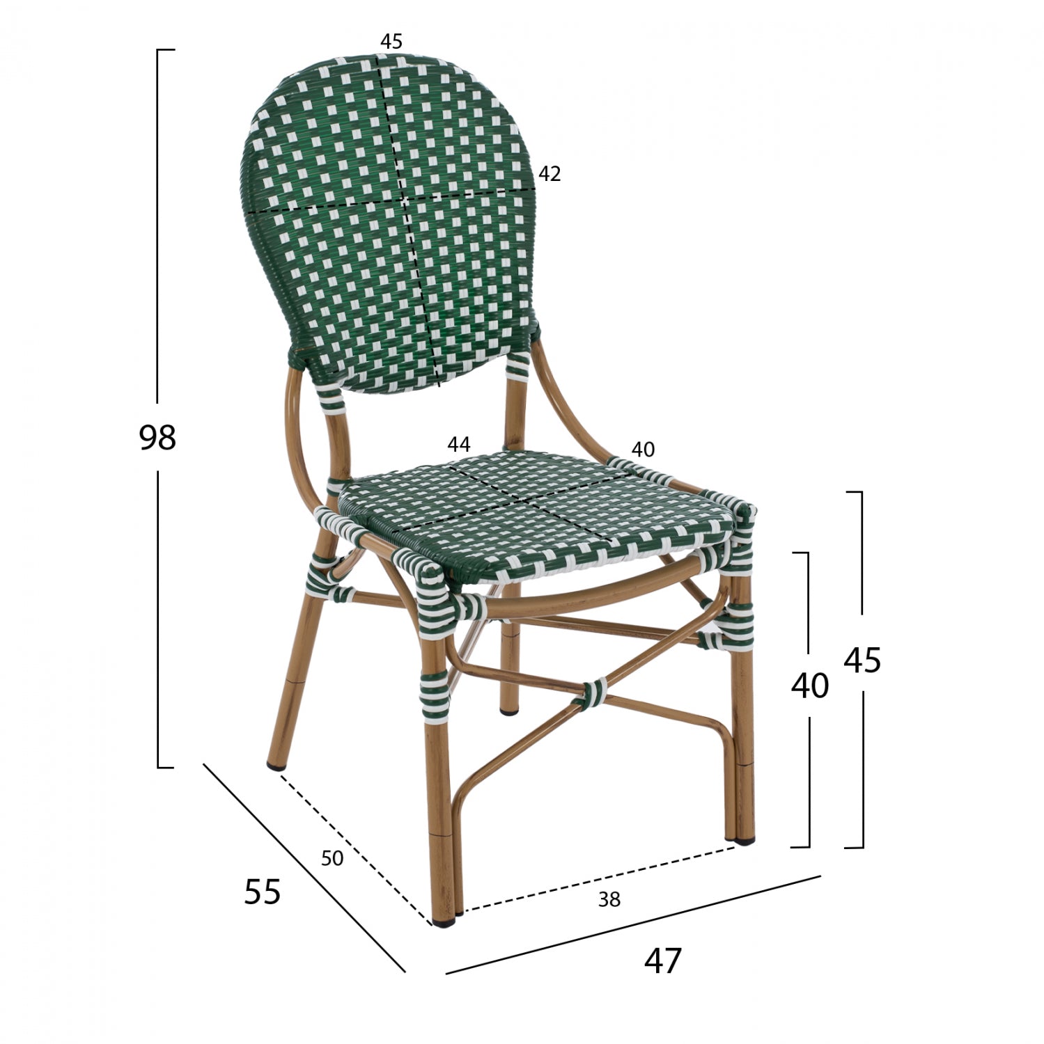 Ратанов стол BAMBOO зелен цвят 47x55x98