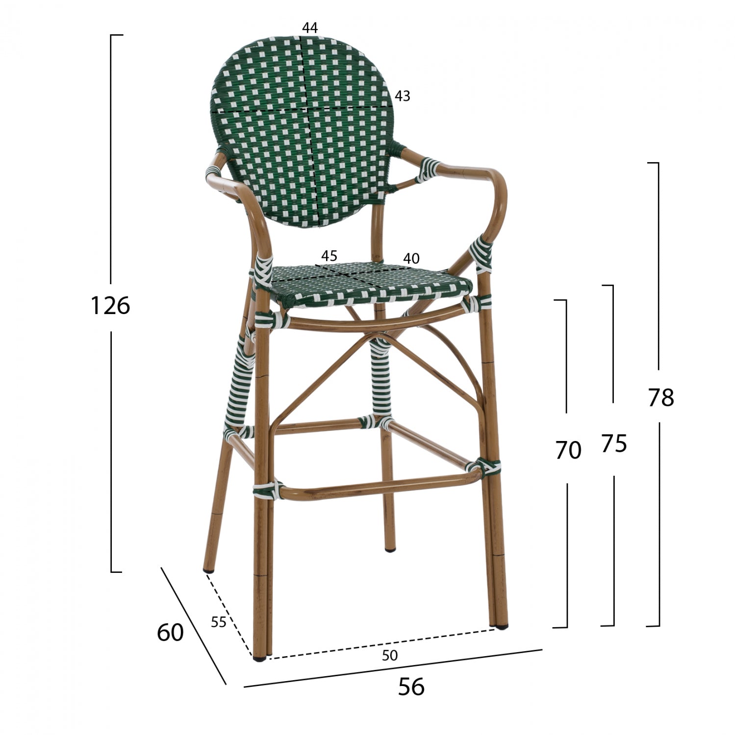 Бар стол BAMBO зелен цвят 56x60x126