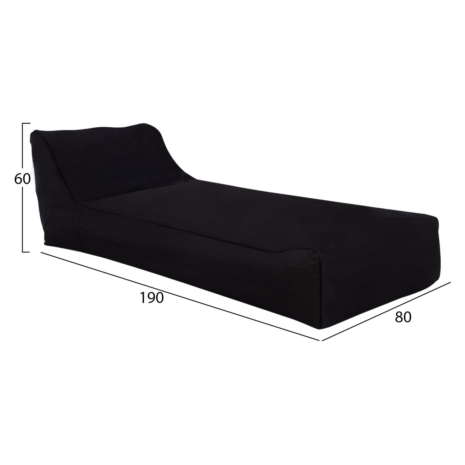Пуф шезлонг TANEA - черен цвят 100% водоустойчив  190x80x60см
