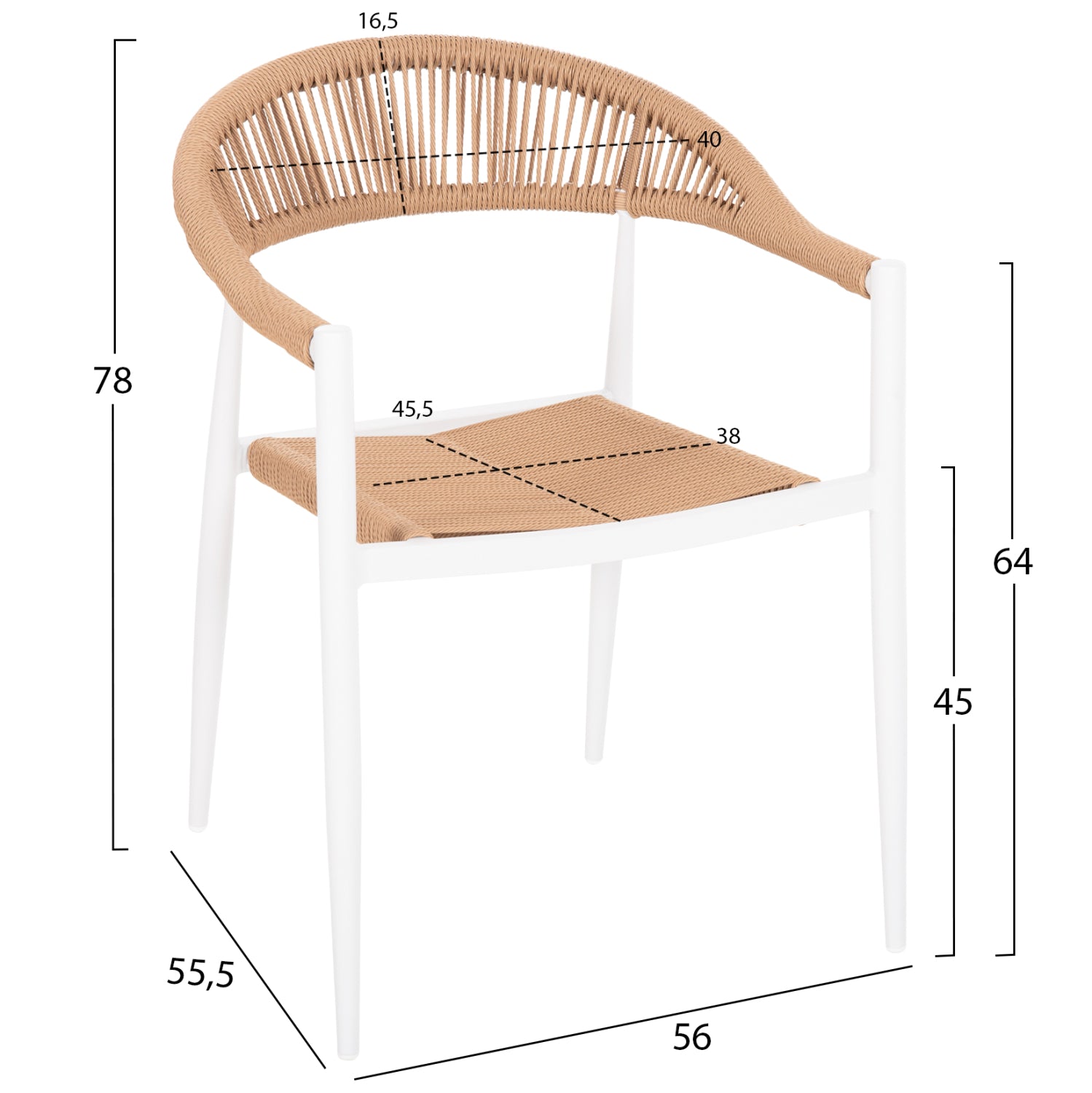 Алуминиево кресло GRET  бял/бежов 56x55.5x78см.