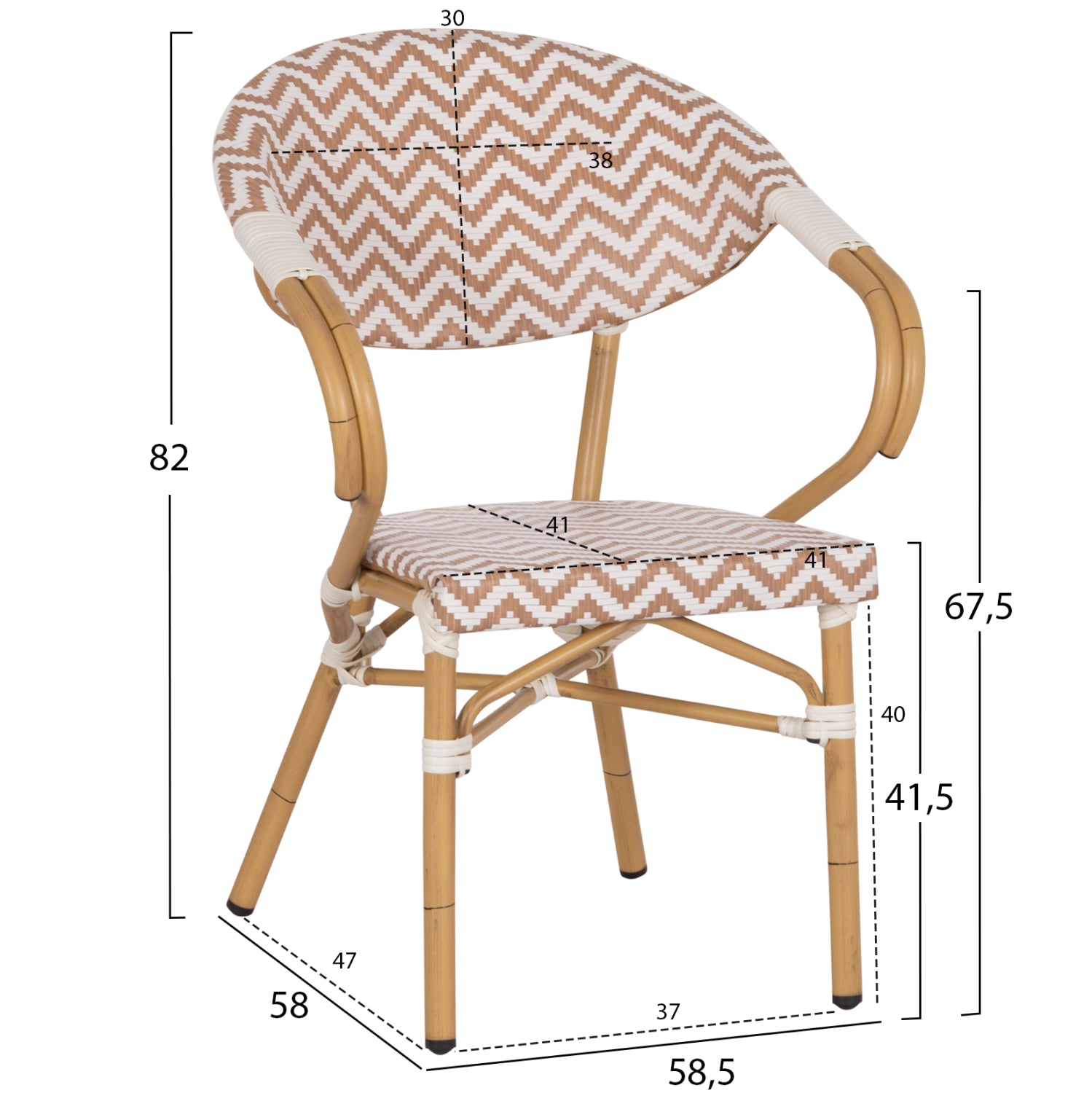 Кресло BAMBOO цвят кафяв-бял  58.5x58x82