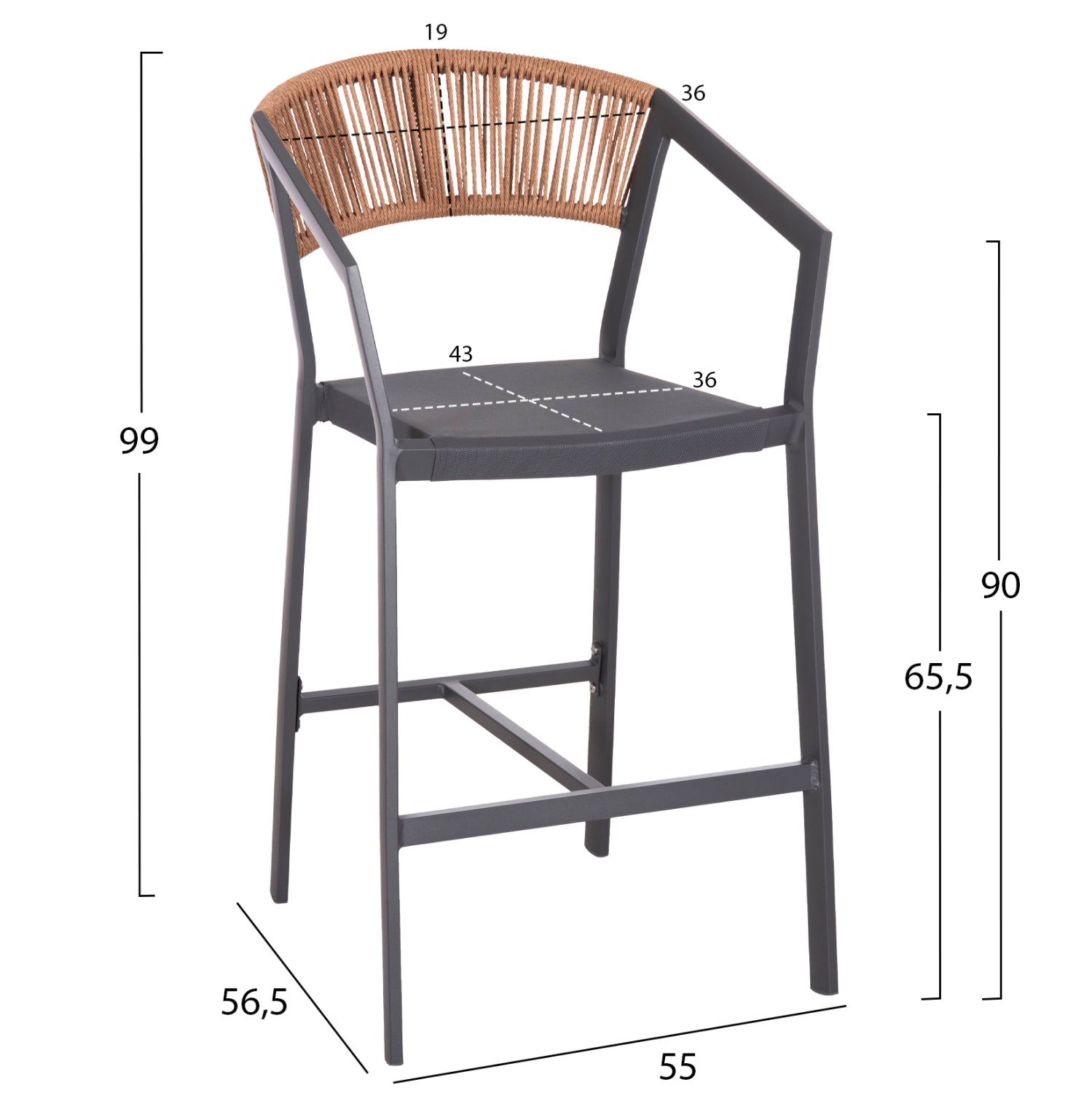 Бар стол 5892 средна височина -цвят антрацит-бежов 55x56,5x99