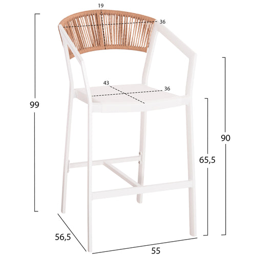 Бар стол 5892 средна височина -цвят бял-бежов  55x56,5x99