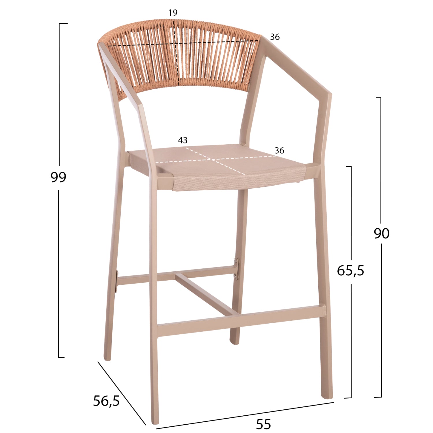 Бар стол 5892 средна височина -цвят шампанско-бежов 55x56.5x99