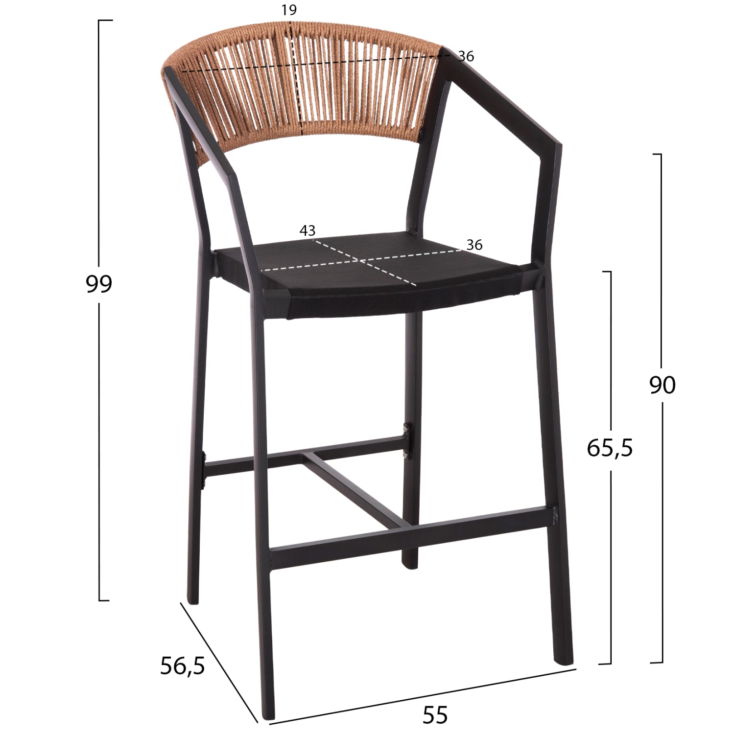 Бар стол 5892 с ратан и текстил 55x56,5x99