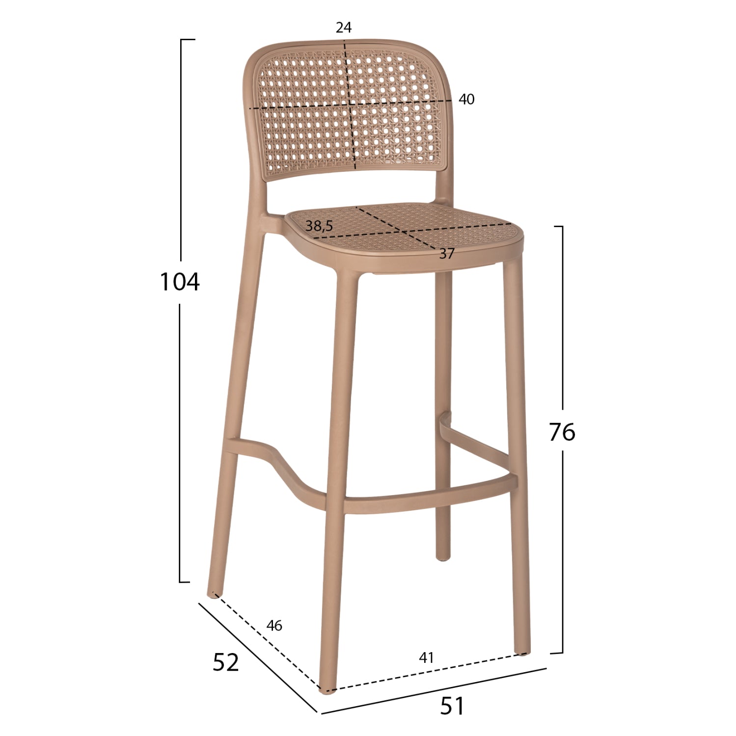 Бар стол 5939 пп ратан капучино 51x52x104