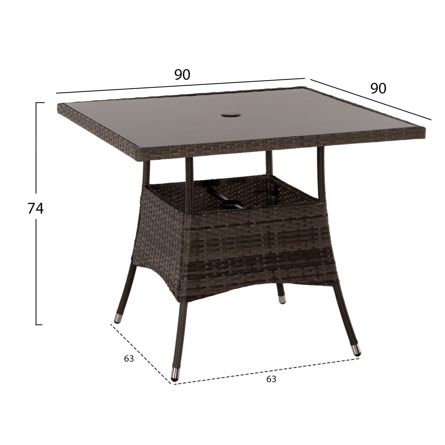 Градински комплект Галина 5бр. кафяв цвят с маса 90/90см