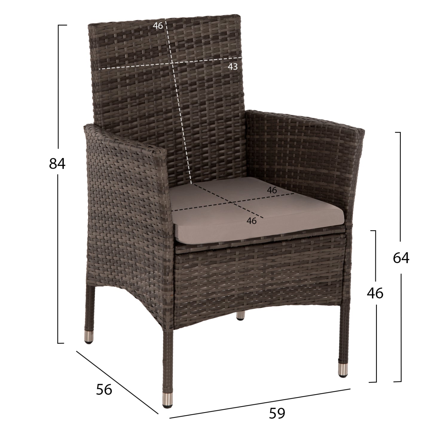 Градински комплект Галина 5бр. кафяв цвят с маса 90/90см
